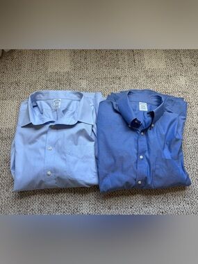 Brooks Brothers Men’s Dress Shirts 18 34 Regular Blue Supima Cotton Lot of 2